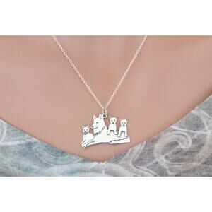 Sterling Silver Mama Wolf Pendant with Three Pups Necklace